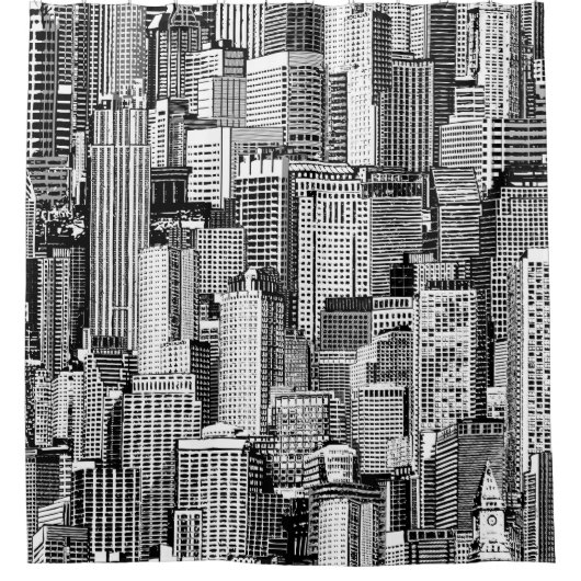 Wolkenkratzer Stadt Isometric Seamless Textur Duschvorhang (Vorderseite)