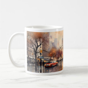 Wolkenkratzer, Street Lantern und ein Regen Kaffeetasse