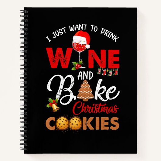 Woll Drink Wine Bake Weihnachtskostüm Geschenk Notizblock (Vorderseite)