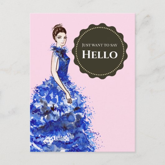 Woll einfach Hallo Lady mit Funkelnd Blue Gown Postkarte (Vorderseite)
