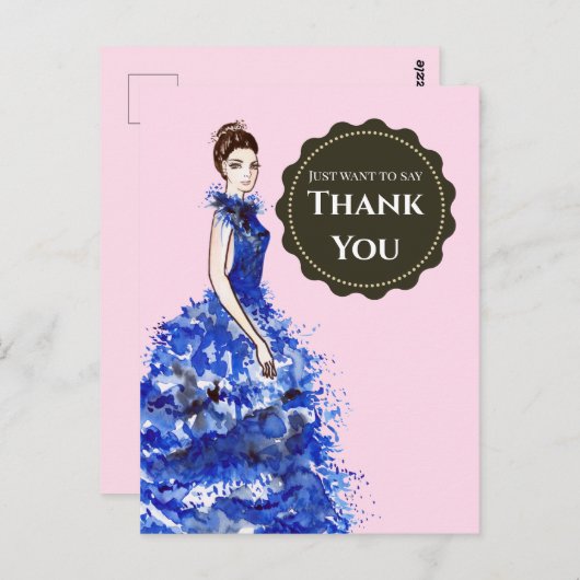 Woll einfach, um dir zu danken Lady mit blauem Kle Postkarte (Vorne/Hinten)