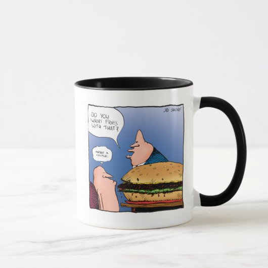 Woll Fries damit? Cartoon Tasse (Rechts)