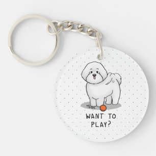 Woll zu spielen? Bichon Frise Hund mit Ball - Nied Schlüsselanhänger