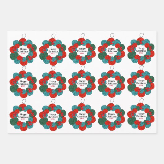 Wollbälle pompösen Weihnachtskranz Geschenkpapier Set (Vorderseite)