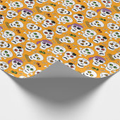 Wolle Halloween Skulls auf Orange Pattern Geschenkpapier (Ecke)