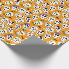 Wolle Halloween Skulls auf Orange Pattern Geschenkpapier