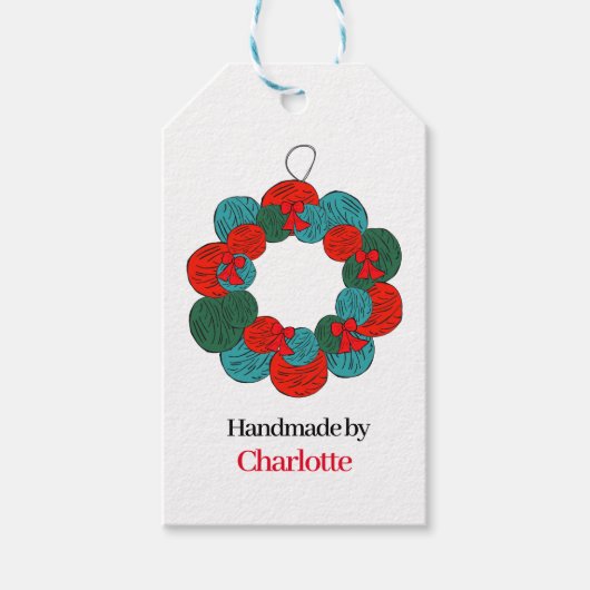 Wolle Pompe Weihnachtskranz handgefertigt Geschenkanhänger (Vorderseite)