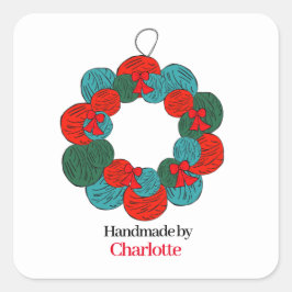 Wolle Pompe Weihnachtskranz handgefertigt Quadratischer Aufkleber