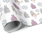 Wolle Strick Hats und Niedliche Sparrow Geschenkpapier (Rolleneckpunkt)
