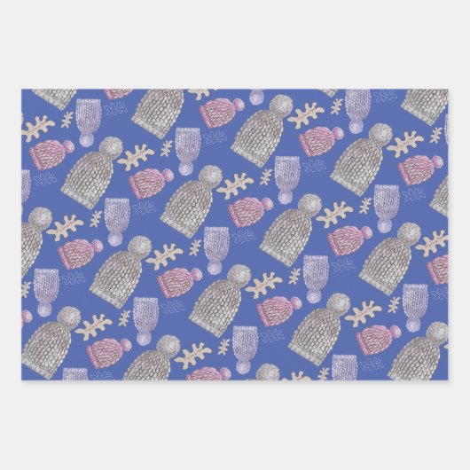 Wolle Strick Hats Wasserfarbe Handgemalt Geschenkpapier Set (Vorderseite 3)