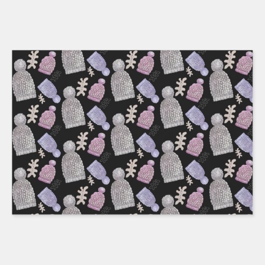 Wolle Strick Hats Wasserfarbe Handgemalt Geschenkpapier Set (Vorderseite 2)