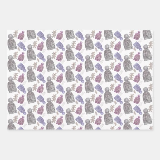 Wolle Strick Hats Wasserfarbe Handgemalt Geschenkpapier Set (Vorderseite)