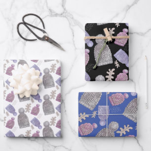 Wolle Strick Hats Wasserfarbe Handgemalt Geschenkpapier Set