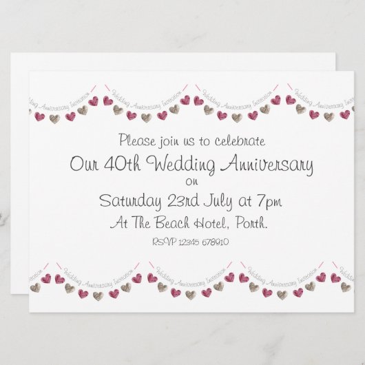 Wollherzen 40. Ruby Wedding Jubiläum Einladung (Vorne/Hinten)
