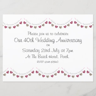 Wollherzen 40. Ruby Wedding Jubiläum Einladung
