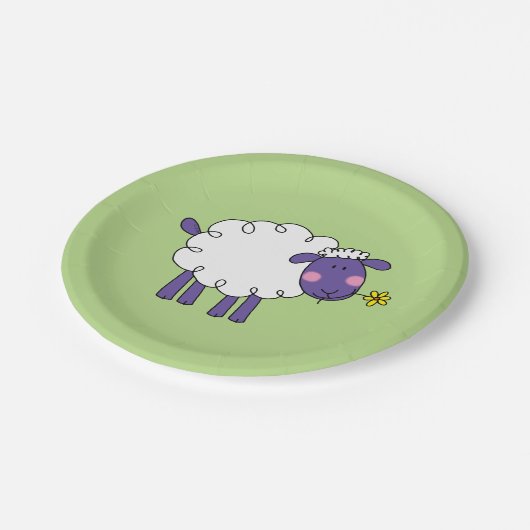 wollige Schafe des lustigen Bauernhofes Pappteller (Schrägansicht)