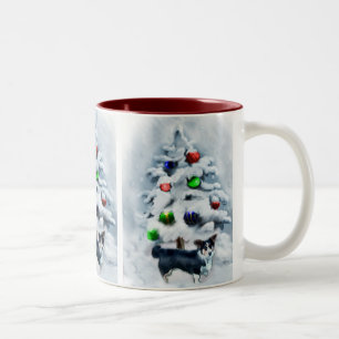 Wolljacken-Walisercorgi-Weihnachten Zweifarbige Tasse