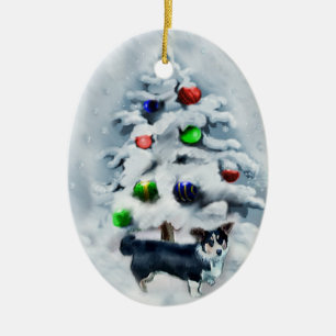 Wolljacken-Walisercorgi-Weihnachtsverzierung Keramikornament