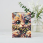 Wollkatze mit Fingerhut Postkarte (Stehend Vorderseite)