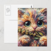Wollkatze mit Fingerhut Postkarte (Vorne/Hinten)
