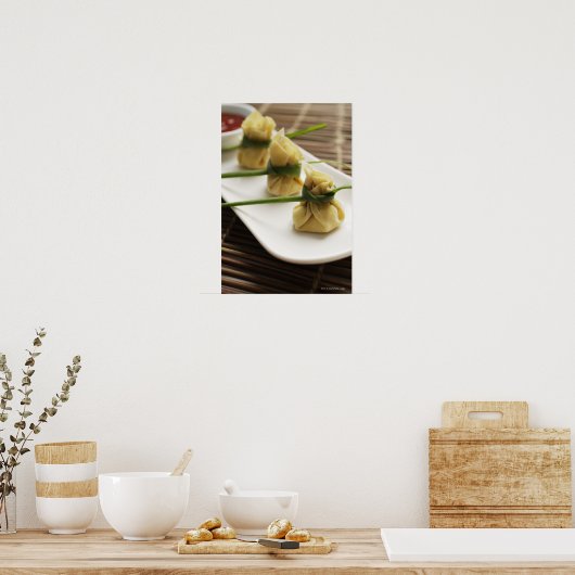 Wollknödel mit weißer Chili-Sauce Poster (Küche)