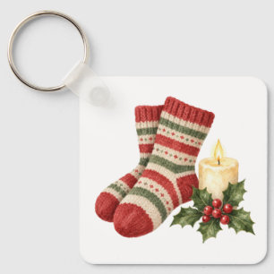 Wollsocken und Kerze Schlüsselanhänger
