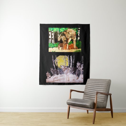 WOLVEN SIND SCHÖNE COLLAGE-Tapestry Wandteppich (Beispiel)