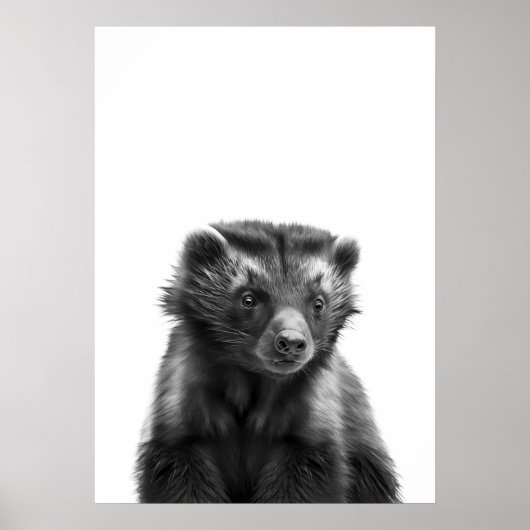 Wolverine Woodland Modernes Portrait Schwarz-weiß Poster (Vorne)