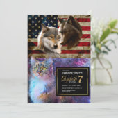 Wolves American Flag Einladung (Stehend Vorderseite)
