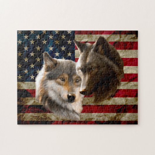 Wolves American Flag Puzzle (Horizontal)