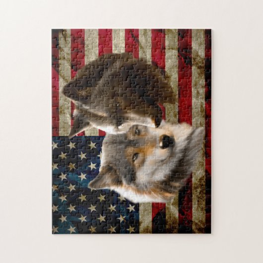Wolves American Flag Puzzle (Vertikal)