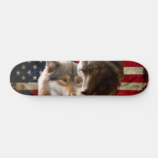 Wolves American Flag Skateboard (Horizontal)