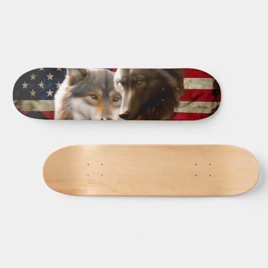 Wolves American Flag Skateboard (Horizontal)