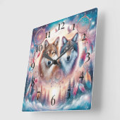 Wolves and Dreamcatchers  Quadratische Wanduhr (Winkel)