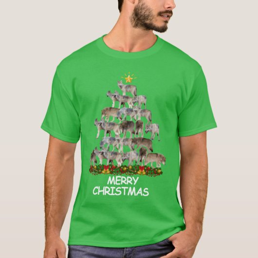 Wolves Christmasree Frohe Weihnachten lustig T-Shirt (Vorderseite)