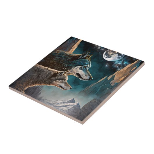 Wolves Full Moon Fantasy Landscape Fliese (Seite)