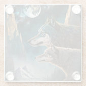 Wolves Full Moon Fantasy Landscape Glasuntersetzer (Rückseite)