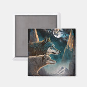 Wolves Full Moon Fantasy Landscape Magnet (Vorderseite/Rückseite)