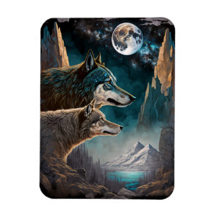 Wolves Full Moon Fantasy Landscape Magnet
