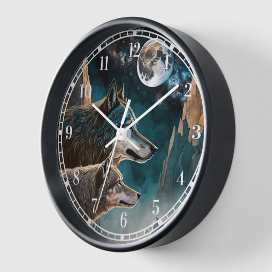 Wolves Full Moon Fantasy Landscape Uhr (Winkel)