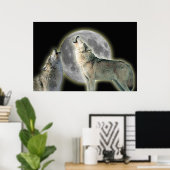 Wolves Howling auf Moon Canvas Print Poster (Heimbüro)