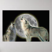 Wolves Howling auf Moon Canvas Print Poster (Vorne)