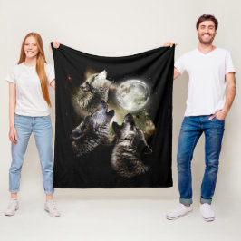Wolves Howling Vollmond Fleecedecke