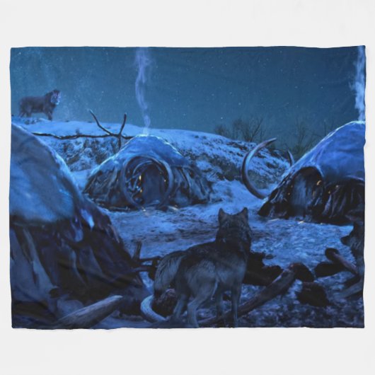 WOLVES IN CAMP FLEECEDECKE (Vorderseite (Horizontal))