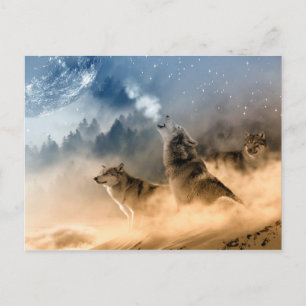 Wolves Moon Fog Naturlandschaft Postkarte