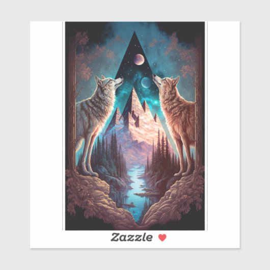 Wolves Mountain Visionary Fantasy Art Aufkleber (Blatt)