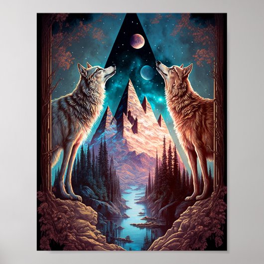 Wolves Mountain Visionary Fantasy Art Poster (Vorne)