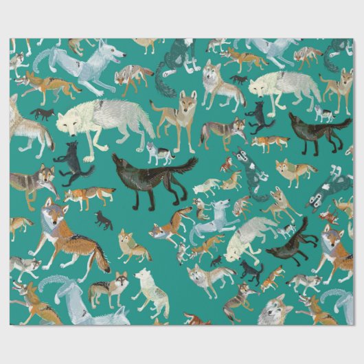 Wolves of the World Green Pattern Geschenkpapier (Flach)