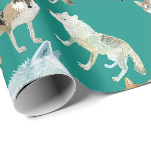 Wolves of the World Green Pattern Geschenkpapier (Rolleneckpunkt)