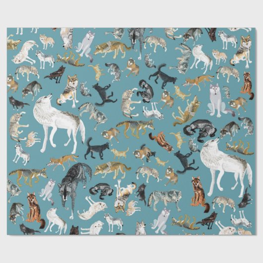Wolves of the World Turquoise pattern Geschenkpapier (Flach)